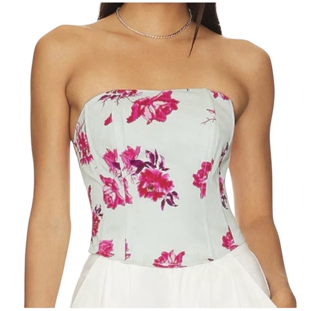 FAVORITE DAUGHTER Corset Top Women's Size 0 Floral Zip‎ Stretch Crop Designer